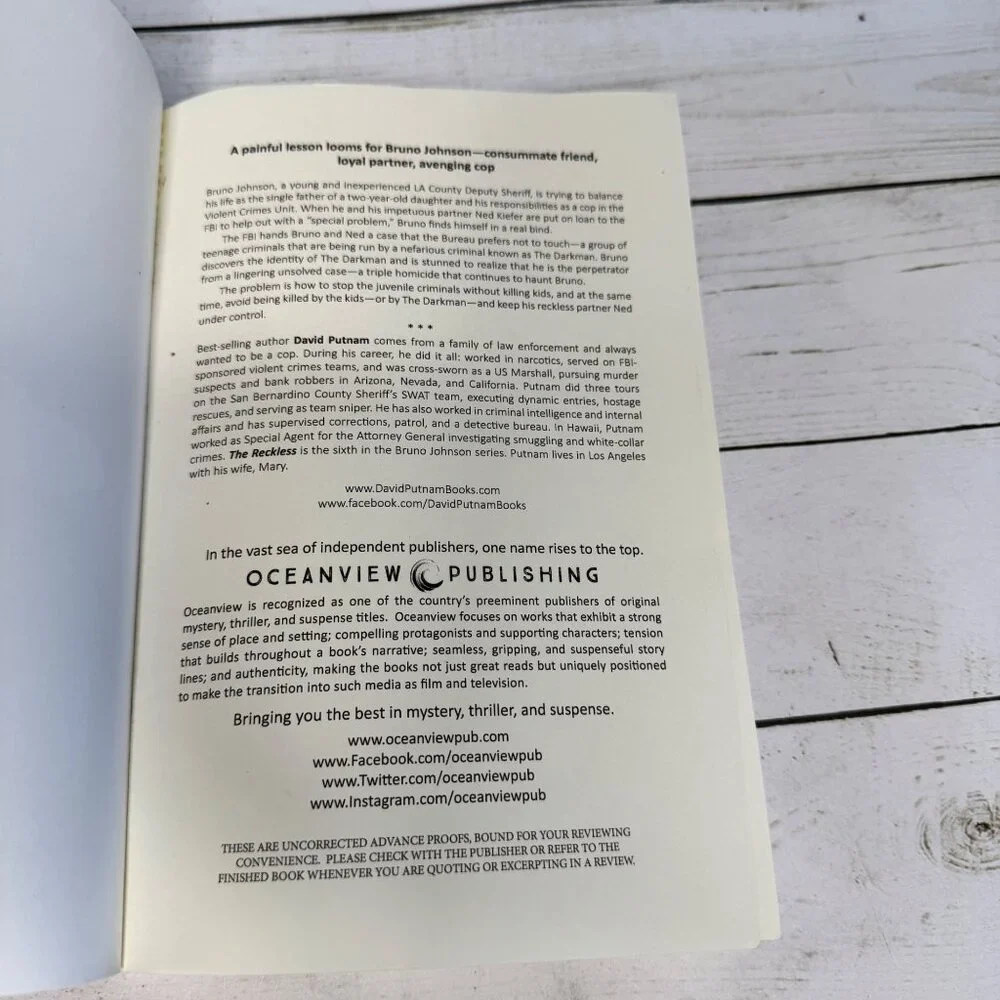 The Reckless David Putnam Signed‎ ARC 2019 Advance Reading Copy Bruno Johnson